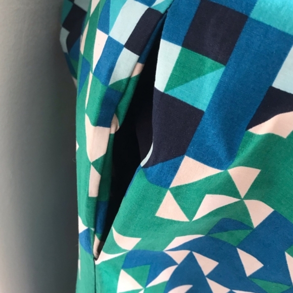 Tory Burch Green Dress Geometric Sheath Belt Pockets Sleeves Size 10 - Picture 4 of 7